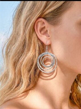Antique Silver Tone Multi-Ring Drop Earrings - Women Jewelry